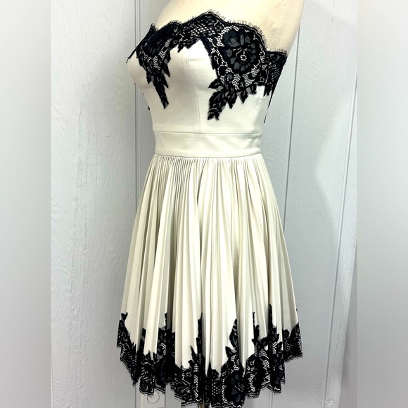 Robert Rodriguez Strapless Pleated Silk-Satin Mini Dress w/ Black Lace  - Size 0 - Picture 4 of 16